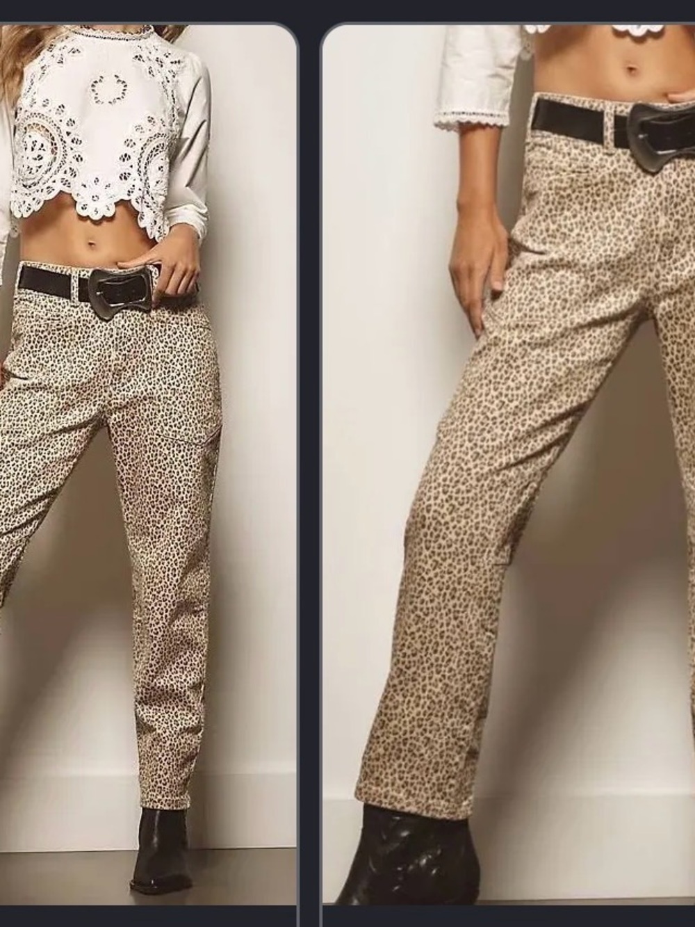 Pilcro Beige Leopard-Print Cropped Jeans